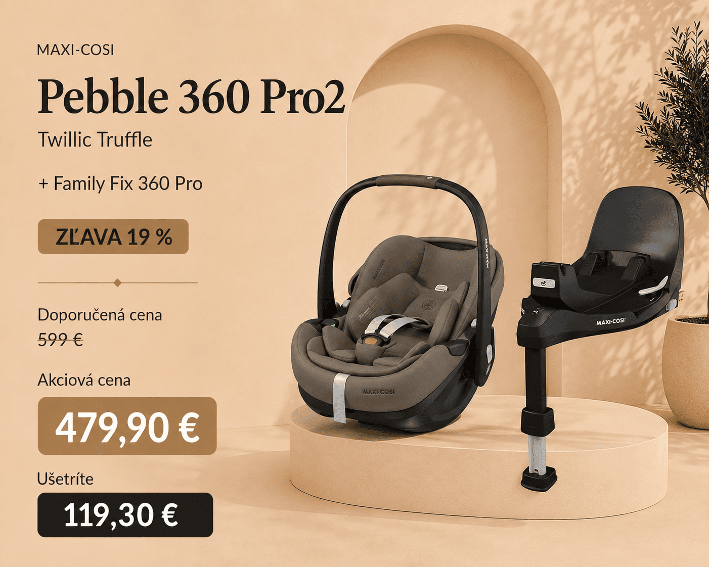 Maxi-Cosi Autosedačka Pebble 360 Pro2 Twillic Truffle + family fix 360 Pro